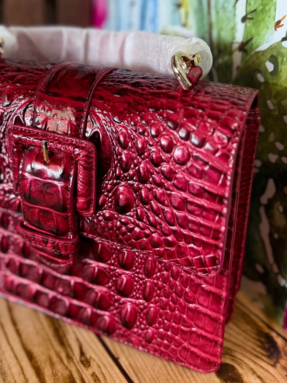 WRAPPED STRAPS Brahmin Small Hallie Merlot Ombre Melbourne NWT Red leather bag - Picture 5 of 14